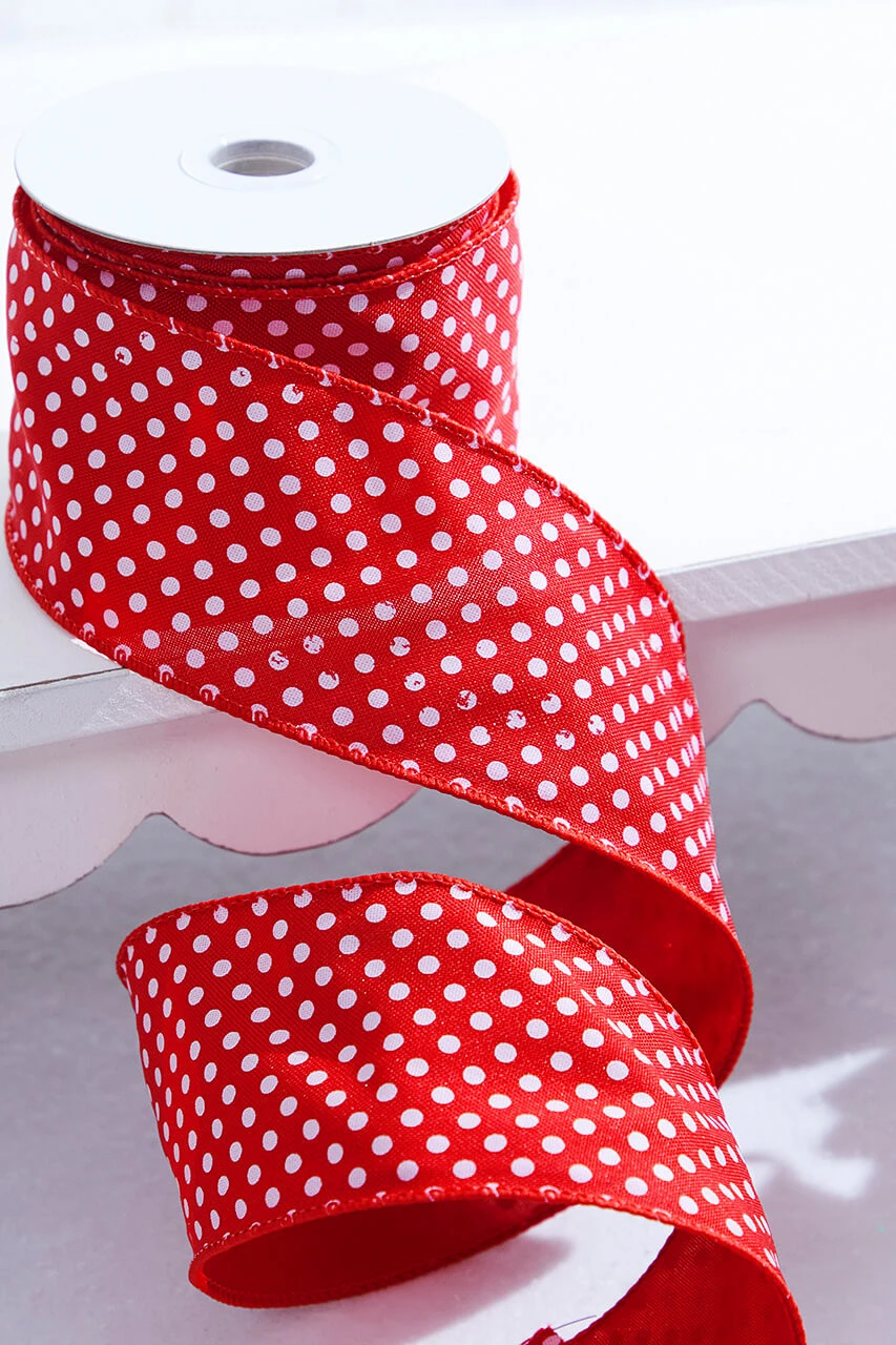 2.5" X 10 Yard Red And White Polka Dot Ribbon