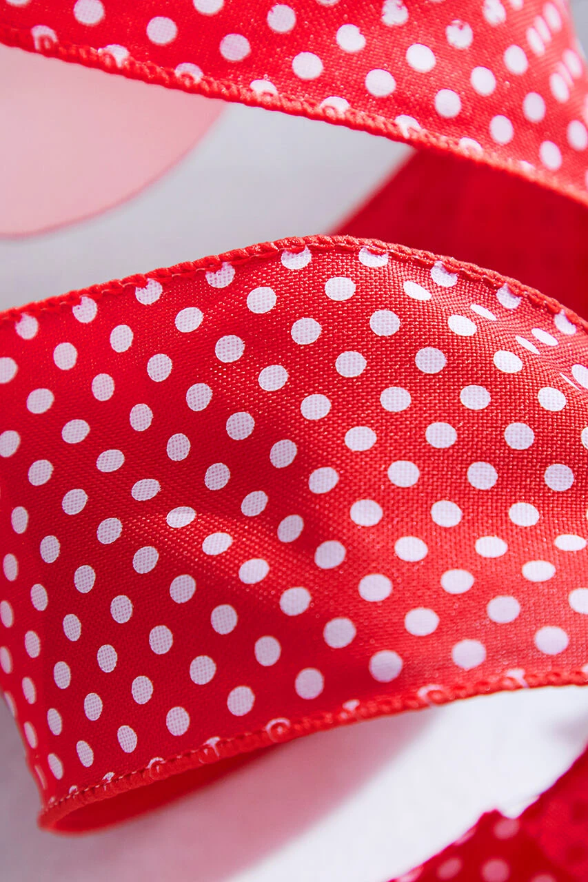 2.5" X 10 Yard Red And White Polka Dot Ribbon - Image 2
