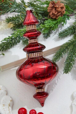 9" Burgundy Glass With Diamond Band Finial Ornament