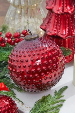 6" Round Hobnail Ruby Mercury Glass Ornament