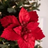 24” Red Velvet Glitter LUX Poinsettia Stem
