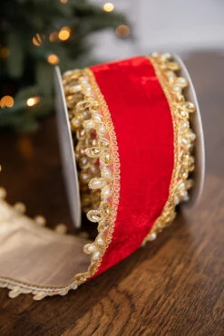 4” X 5 Yard Velvet Pearl/Jewel Edge Double Side Ribbon