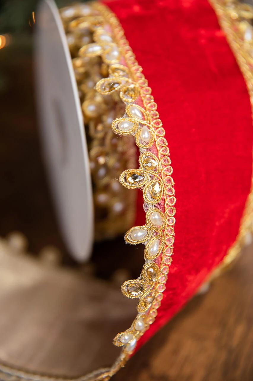 4β X 5 Yard Velvet Pearl/Jewel Edge Double Side Ribbon - Image 2