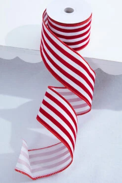 2.5" X 10 Yard Red & White Striped Wired Ribbon