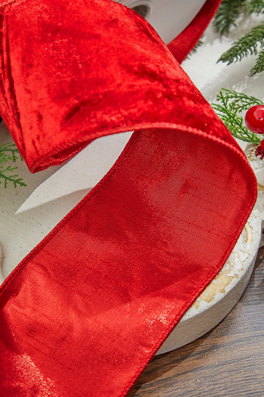4β X 10 Yard Red Sheldon Velvet Metallic Back Ribbon - Image 3