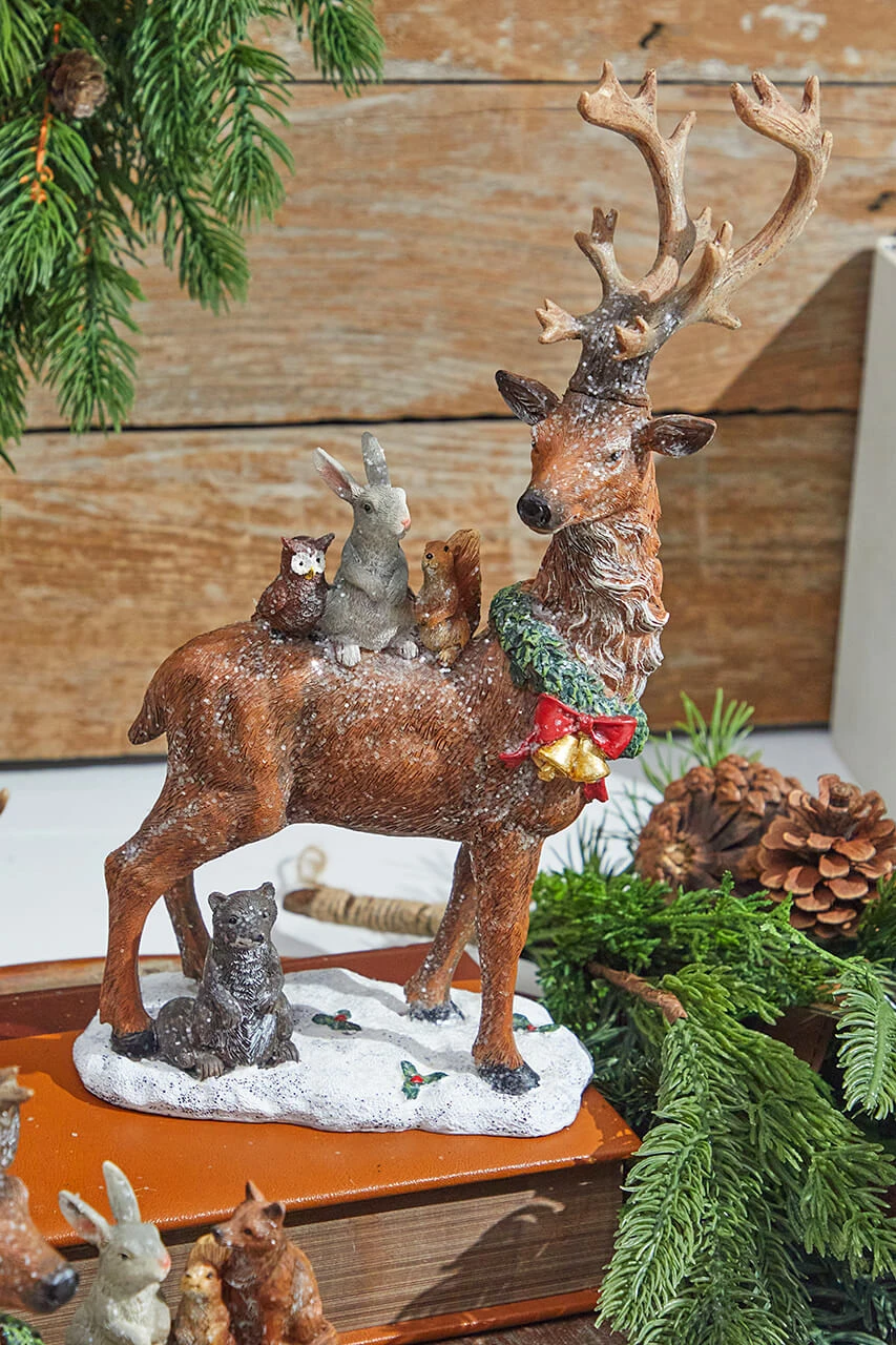 12.6β Resin Holiday Deer With Animals - Image 4