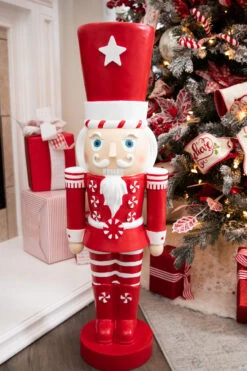 35.8” Resin Red And White Peppermint Nutcracker Decoration