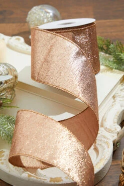 4” X 10 Yard Rose Gold Aurora Jacquard Tissue Back Ribbon