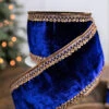 4” X 5 Yard Royal Blue Jewel Trim Edge Velvet Ribbon