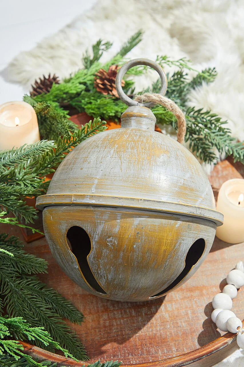 9โ X 11.5โ Large Antique Finish Metal Jingle Bell With Rope
