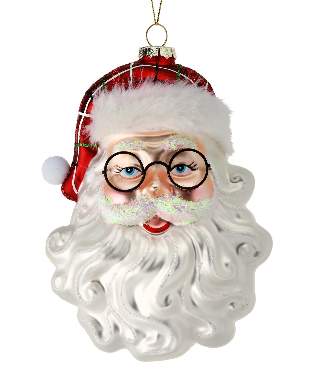 6.5β Retro Glass Santa Face With Glasses Ornament - Image 5