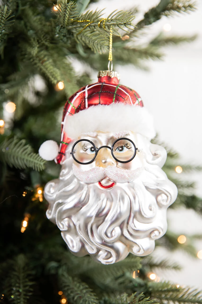 6.5β Retro Glass Santa Face With Glasses Ornament - Image 3