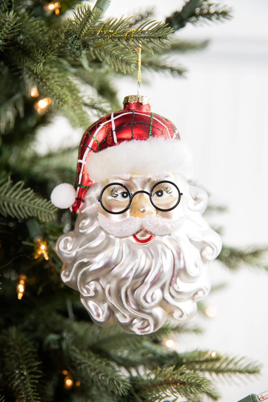 6.5β Retro Glass Santa Face With Glasses Ornament - Image 4