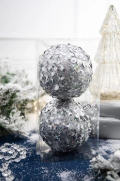 6” Silver Glamour Sequin Ball Ornaments - Set Of 2