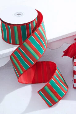 2.5" X 10 Yard Red/Green Holiday Stripe Wired Ribbon