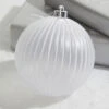 6” Opaque White Glitter-Lined Ball Ornaments - Set Of 2