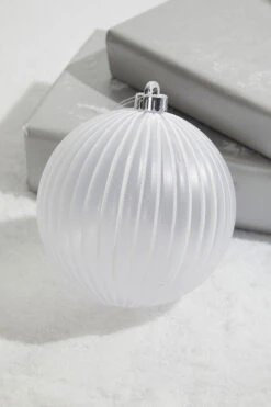 6” Opaque White Glitter-Lined Ball Ornaments - Set Of 2