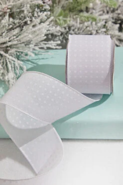 2.5" X 10 Yard White With Polka Dot Wired Ribbon