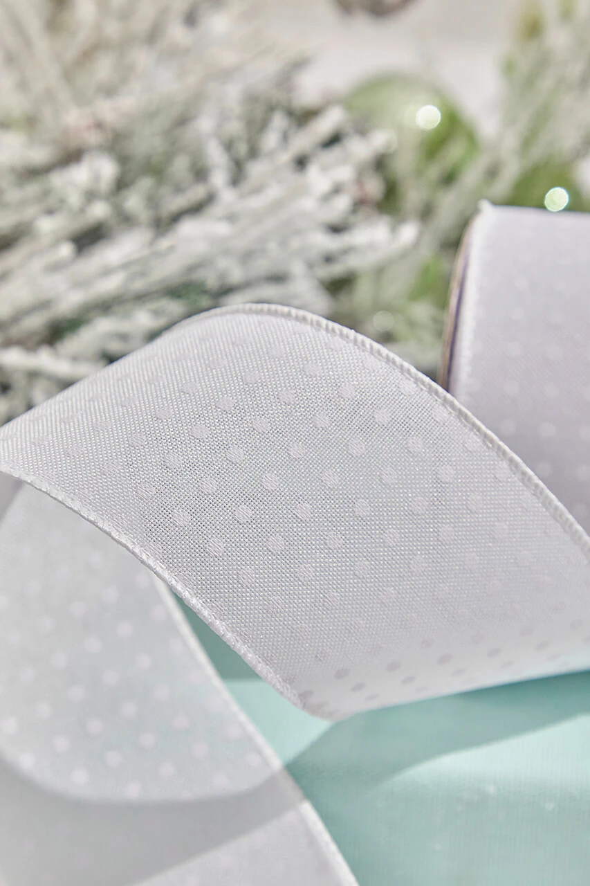 2.5" X 10 Yard White With Polka Dot Wired Ribbon - Image 2