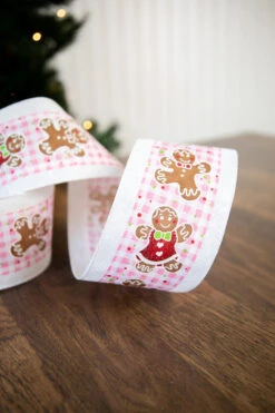 4”x 10 Yard Pink Check Gingerbread Glitter Ribbon