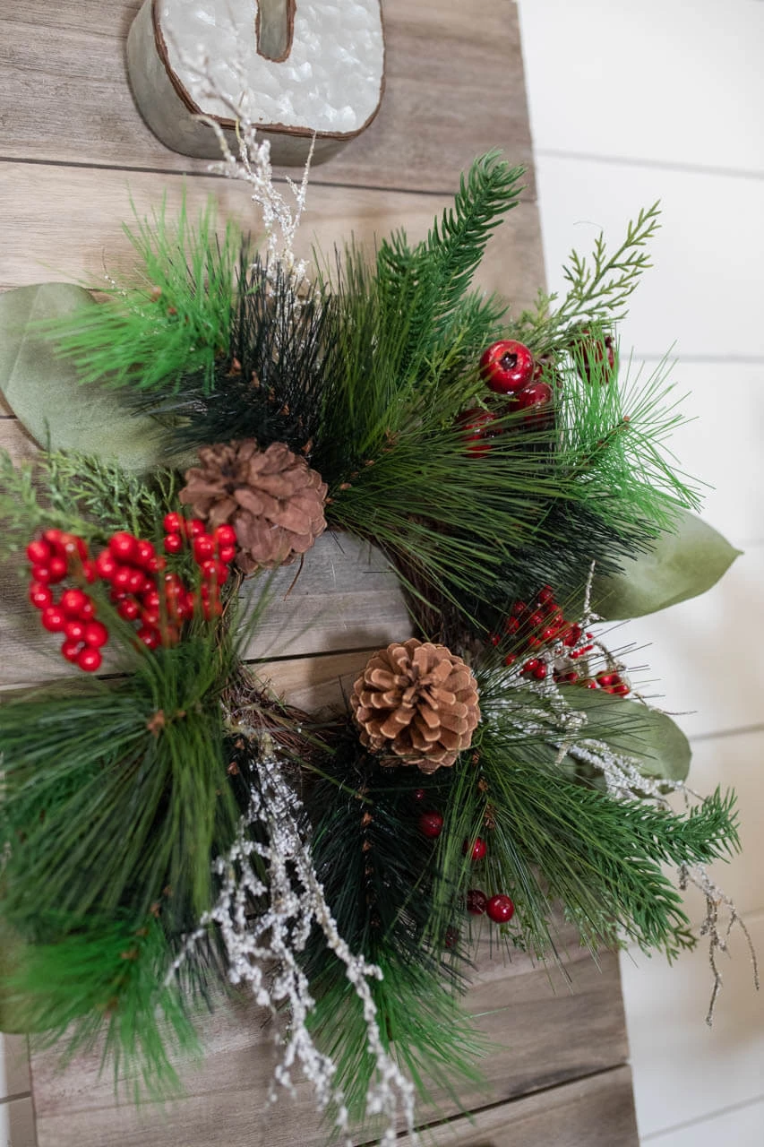 41โ H Wood & Metal โJoyโ Sign With Holiday Wreath - Image 4